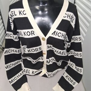 Michael Kors Black and White Logo Cardigan